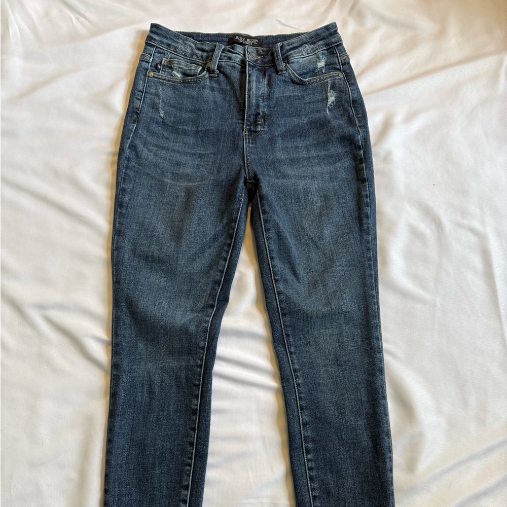 Judy Blue JB86417 5/27 Distressed Skinny Jeans Raw Hem Stretch